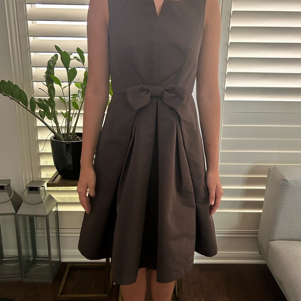 Brown A-Line Midi Dress V-Neck Sleeveless
